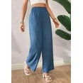 thumbnail image 5 of Women'S Elastic Smocked Waist Pants Straight Leg High Rise Long Trousers Blue L, 5 of 9