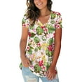 thumbnail image 1 of Gvmfive Women Floral Print V Neck Short Sleeve Tunic Tops T Shirt Casual Loose Blouse, 1 of 2
