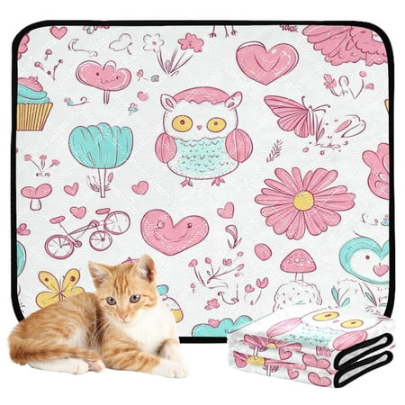 Washable Pet Pee Pads with Super Absorbent Reusable Training Pads for Dogs & Cats Pink Cute Cartoon Icon