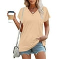 thumbnail image 6 of Xdegoge Summer Savings T Shirts for Women V Neck Short Sleeve Summer Tops Loose Fit Tunic Tops Dressy Casual Blouses Split Fashion Y2K Tshirts Track Save for Later List, 6 of 7
