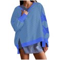 thumbnail image 1 of Timegard Womens Crewneck Sweatshirts Striped Long Sleeve Side Split Pullover Fall Casual Loose Tops, 1 of 6