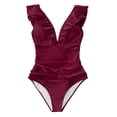 thumbnail image 1 of Cupshe Women's Red Ruffled Lace Up One Piece Swimsuit, M, 1 of 3