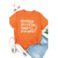 thumbnail image 2 of POGLIP Women's Orange Letter Pumpkin Print Crew Neck Graphic Tee, 2 of 6