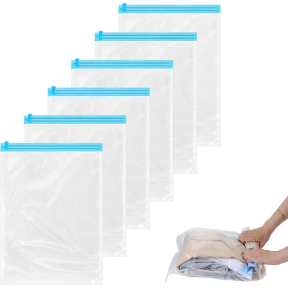 6 Pack Vacuum Bags for Travel Compression Bags for Travel Space Saver Vacuum Storage Bags for Clothes Travel Essentials No Pump Needed Travel Vacuum Bags for Luggage Travel Accessories, 35x50cm Medium