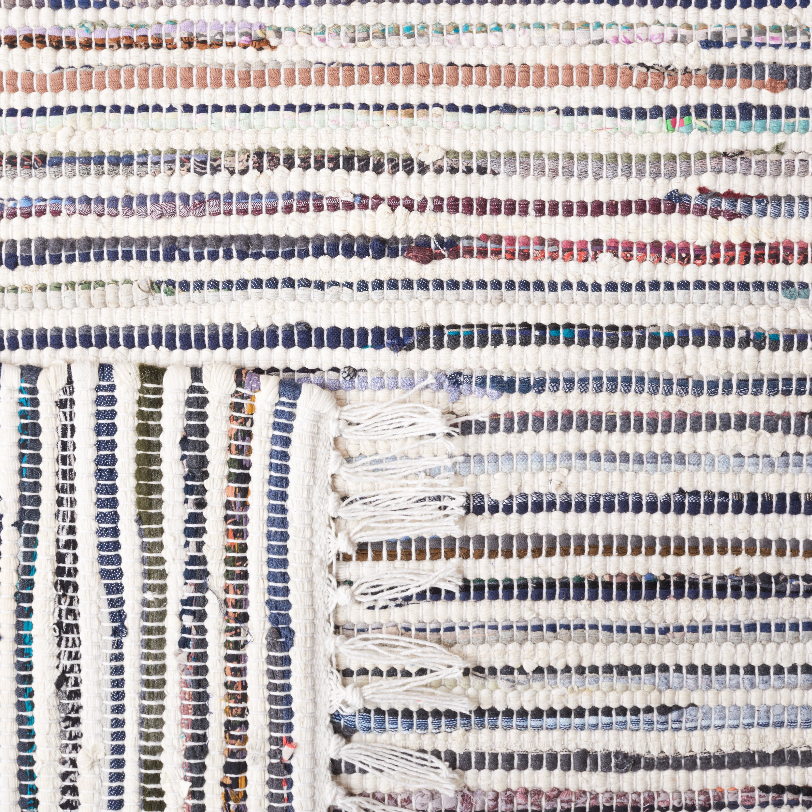 SAFAVIEH Rag Skylar Striped Cotton Area Rug, Ivory/Multi, 2'3" x 3'9"