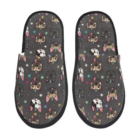 Balery French Bulldogs Slient Indoor Furry Fleece Comfort House Shoes Soft Non-Slip Home Shoes Cotton slippers House Slippers-- Large