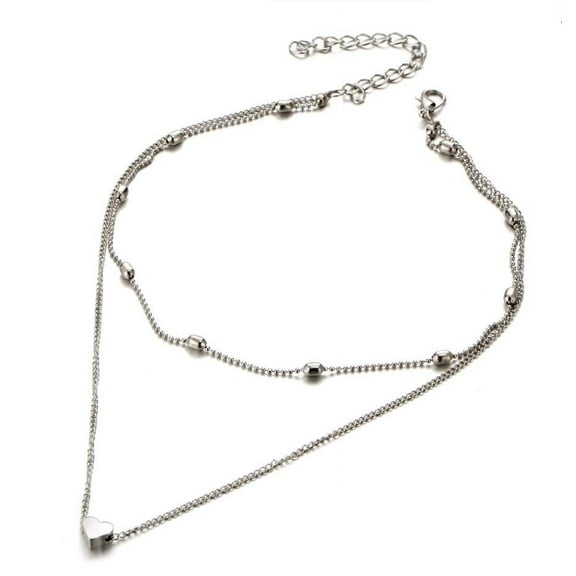 Beaded Heart Double Layer Choker Necklace