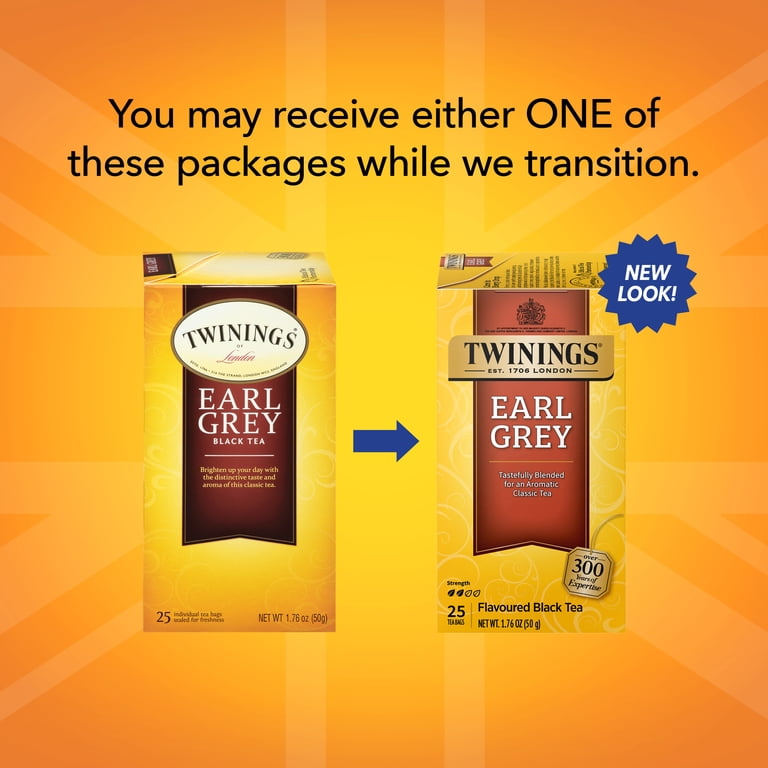 Twinings, Flavored Black Tea, Earl Grey, 25 Tea Bags, 1.76 oz