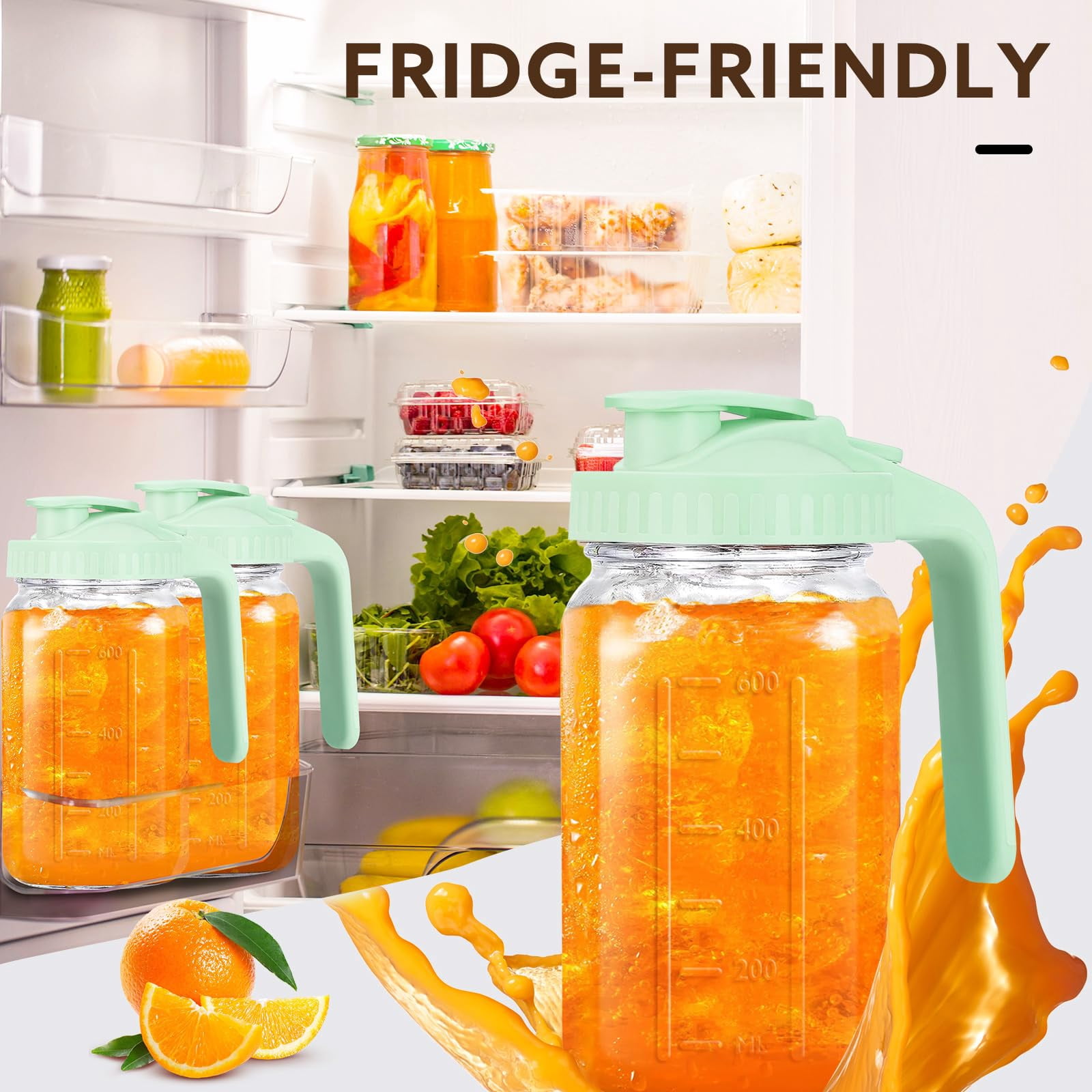 Glass Pitcher With Lid  64 Oz Mason Jar Double Leak Proof 2 Quart Breast Milk Storage Containers For Fridge Wide Mouth Sun Tea Juice Cold Brew Coffee