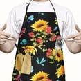 thumbnail image 2 of Black Colorful Flower Leaf Sunflower Apron-Garden Aprons for Women with Pockets-Cotton Linen Waterproof Kitchen Cooking Gardening Aprons Adjustable for Kitchen,Cooking,BBQ and Salon 33x27 Inch, 2 of 7