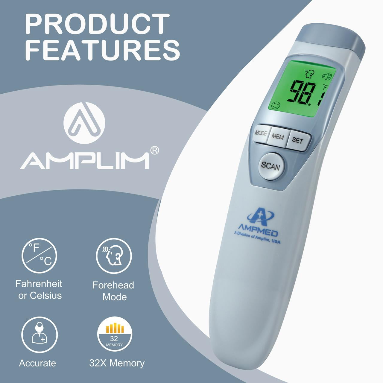 Amplim Digital Thermometer for Adults, Infants, and Kids. No-Touch Forehead Temperature Thermometer, Non-Contact Baby Fever Thermometer, FSA HSA eligible