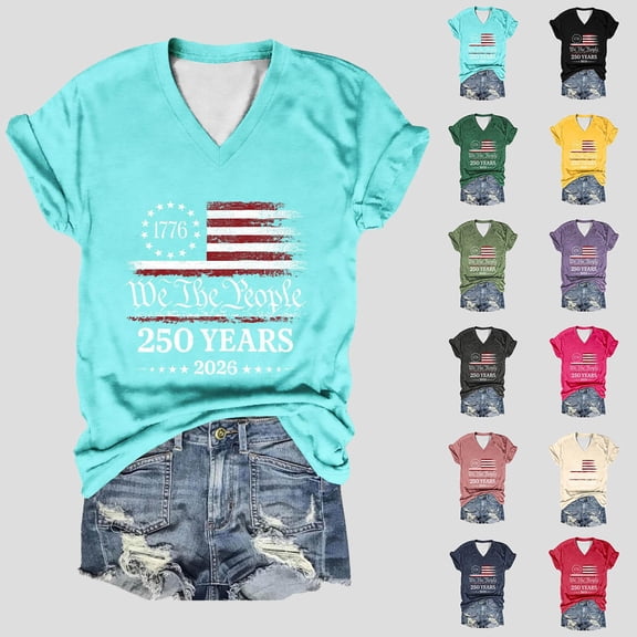 Womens 250 Anniversary USA Shirt Commemorative T Shirt Tee Classic Print Patriotic Tops L