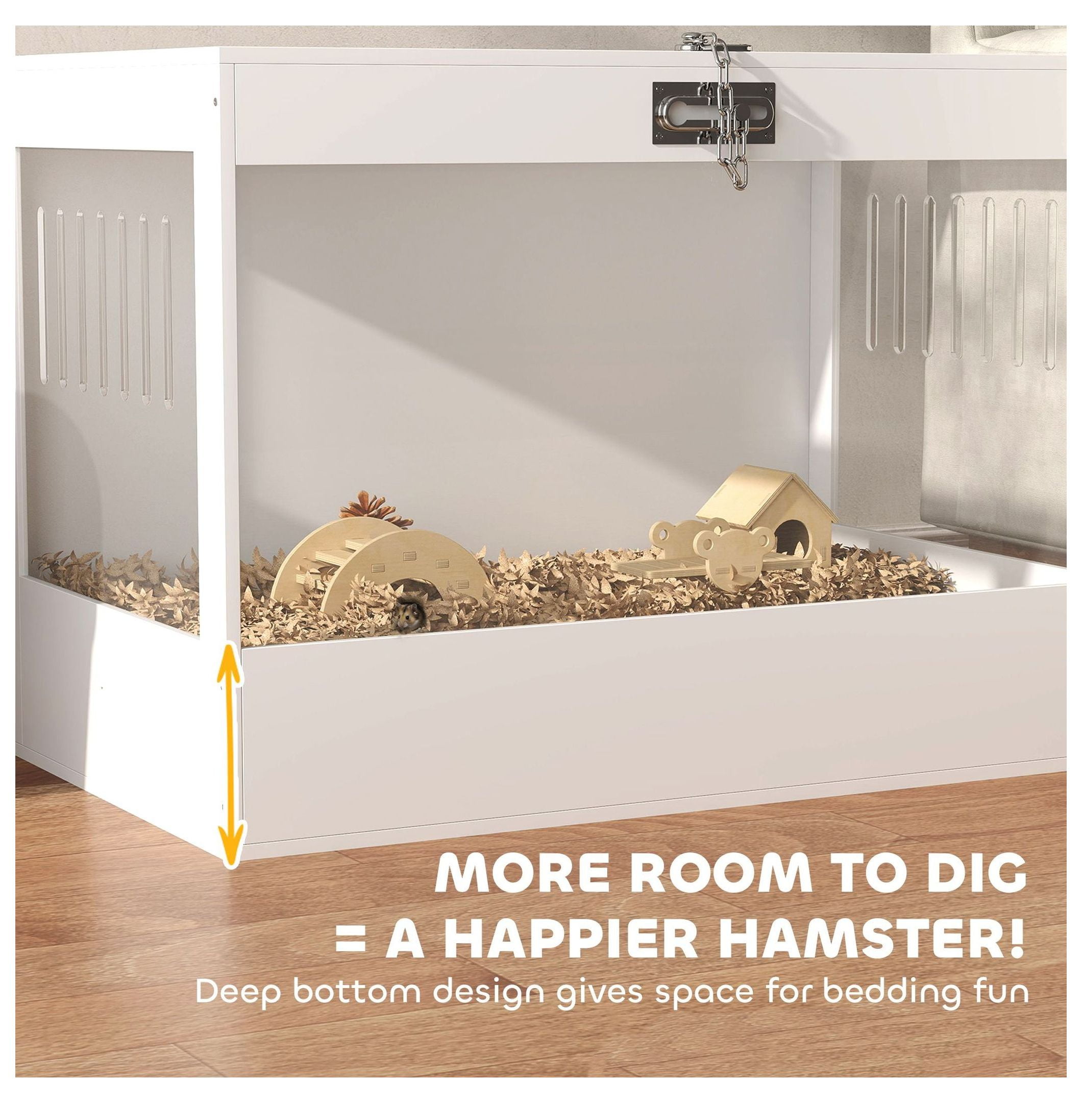 Hamster Cage with Openable Top & Lock, Hut, Transparent Acrylic Panels, Accessories, for Dwarf Hamster Gerbil, White