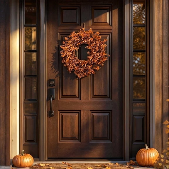 BZGTZT Fall Wreaths for Front Door, 12 inch Autumn Plastic Wreath with Brown Eucalyptus Leaves, Thanksgiving Harvest Farmhouse Decor for Porch, Wall, Window