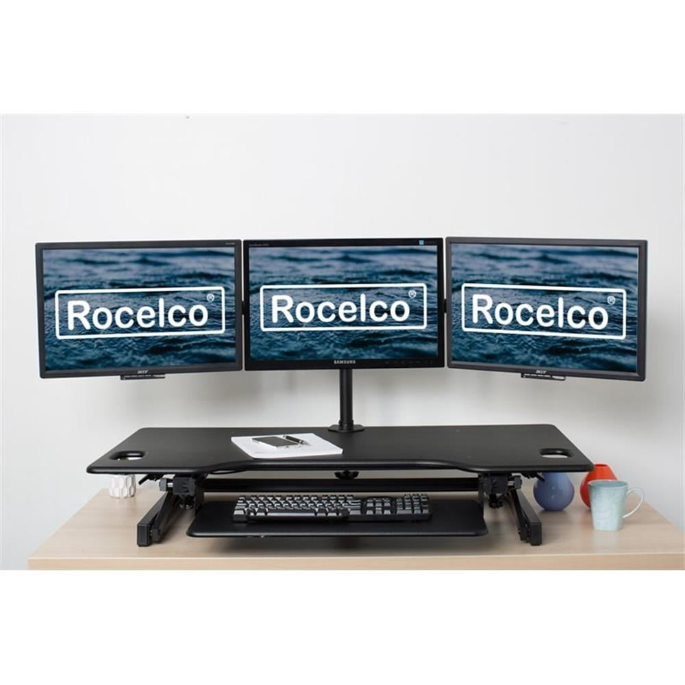 Pemberly Row 46" Adj Standing Desk Converter/Triple Monitor Mount Bundle - Black