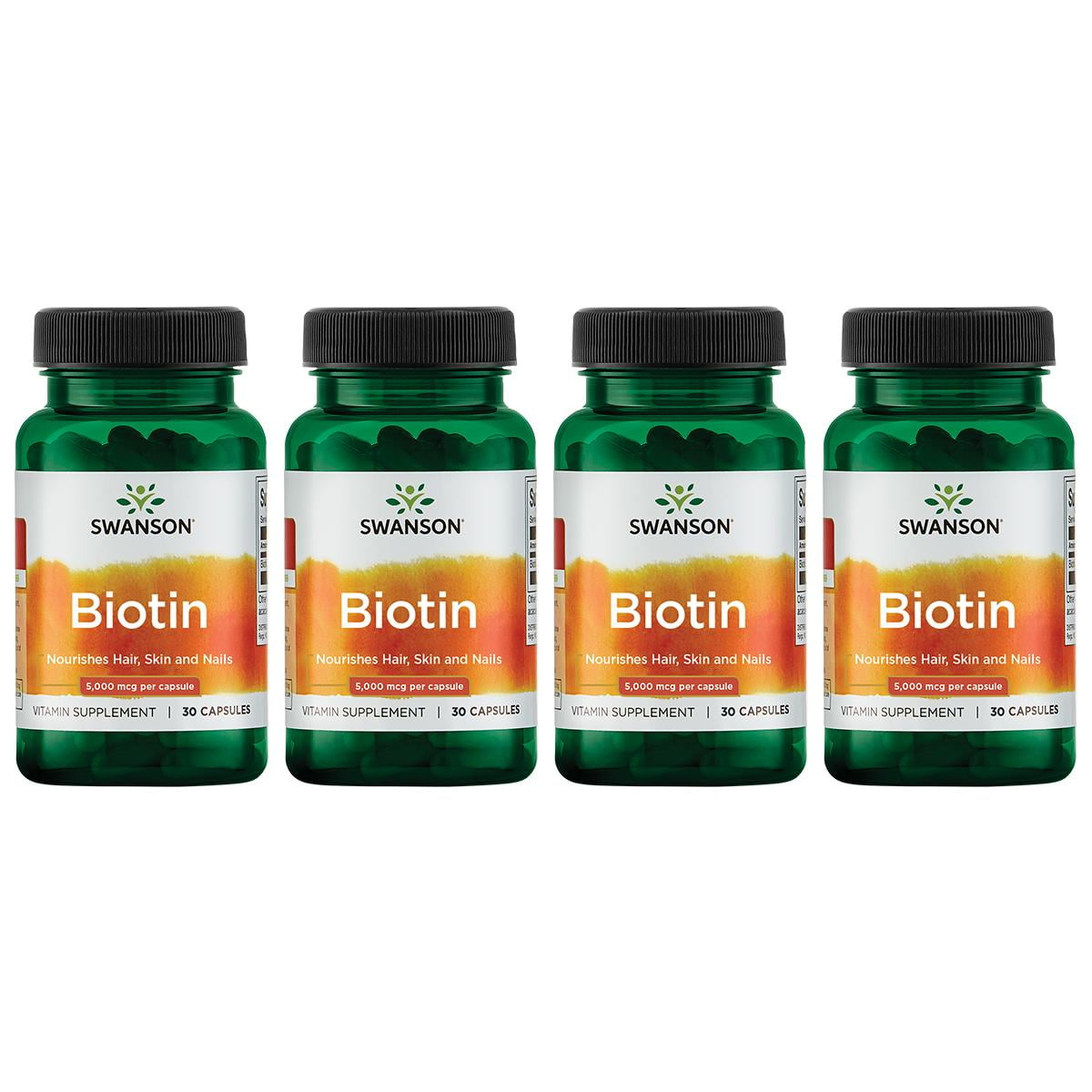 Swanson Biotin 5,000 mcg 30 Caps 4 Pack - Walmart.com