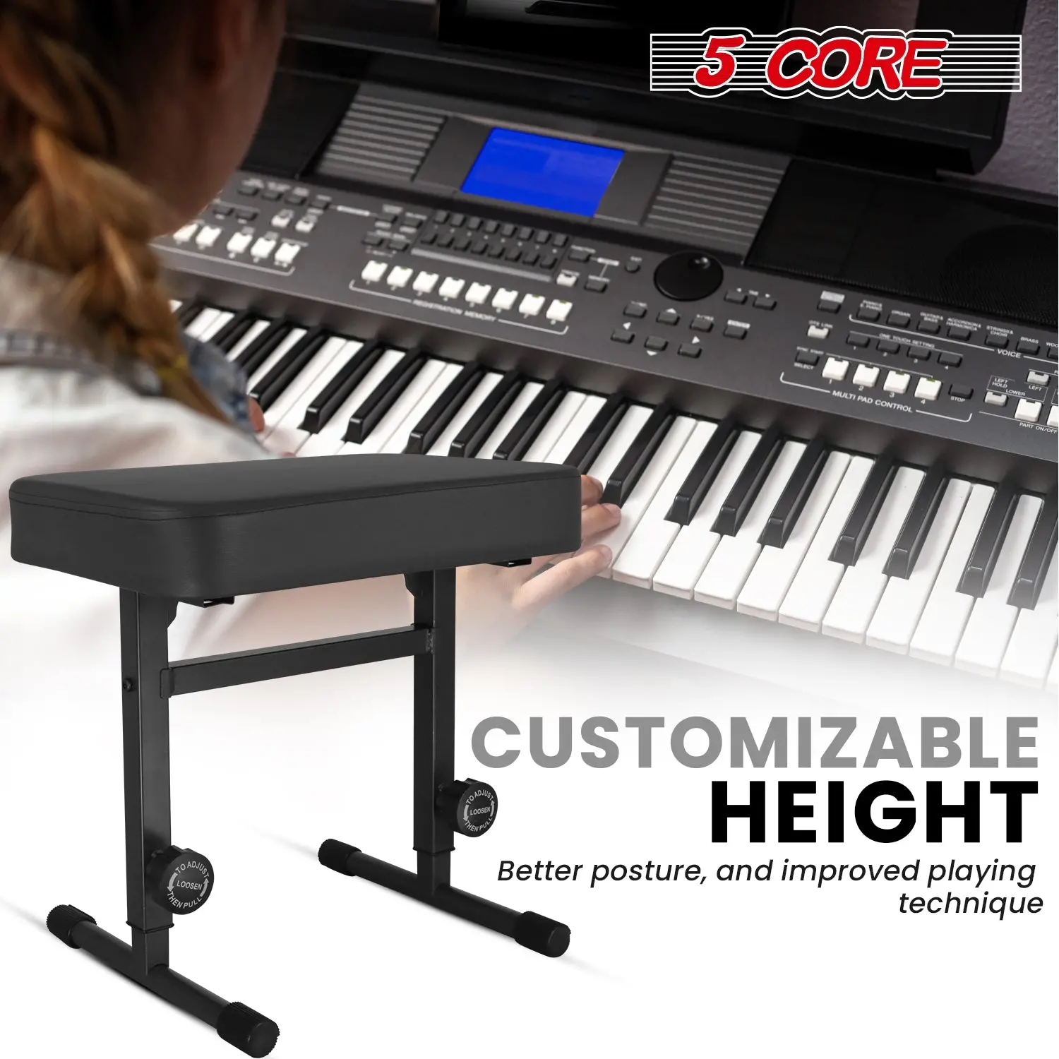 5CORE Keyboard Bench Piano Stool Thick Padded Seat Height Adjustable Keyboard Chair