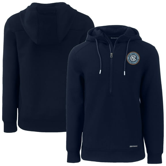 Men's Cutter & Buck Navy New York City FC Roam Eco Half-Zip Recycled Pullover Hoodie