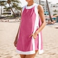 thumbnail image 2 of Women's Sleeveless V Neck Color Block 2 Piece Set Tunic Dress Top with Shorts Summer Beach Outfit with Pockets, 2 of 5
