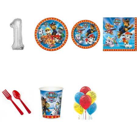 PAW PATROL PARTY SUPPLIES PARTY PACK FOR 32 WITH SILVER #1 (Best First Birthday Party)