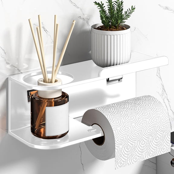 Miogawg Toilet Paper Holder With Shelf, Wall Mount Toilet Roll Holder For Bathroom, Toilet Tissue Holder With Storage, Bathroom Storage Dispense