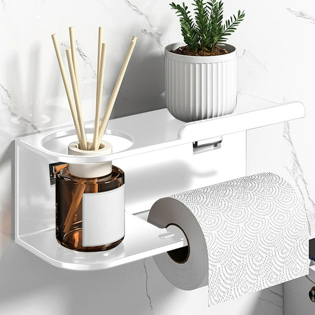 Toilet Paper Holder Wall Mounted Shelf | Bathroom Storage Rack with Aromatherapy Tray Wet Wipes Organizer | Rust Resistant Alloy | Space Saving for Home Hotel Restaurant Use