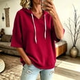 thumbnail image 2 of SUXIAN Hoodies for Women Relaxed Short Sleeve Tie Front Casual Hoodie Womens XL, 2 of 5