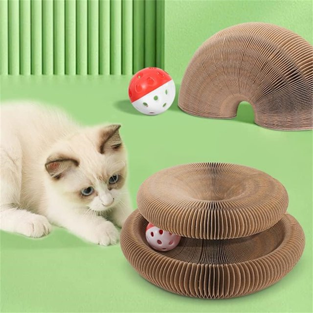 Juguete Plegable de Cartón para Gatos, Papel Ondulado, Interactivo, Alivia el Estrés, para Gatos de Interior, Juega y Descansa