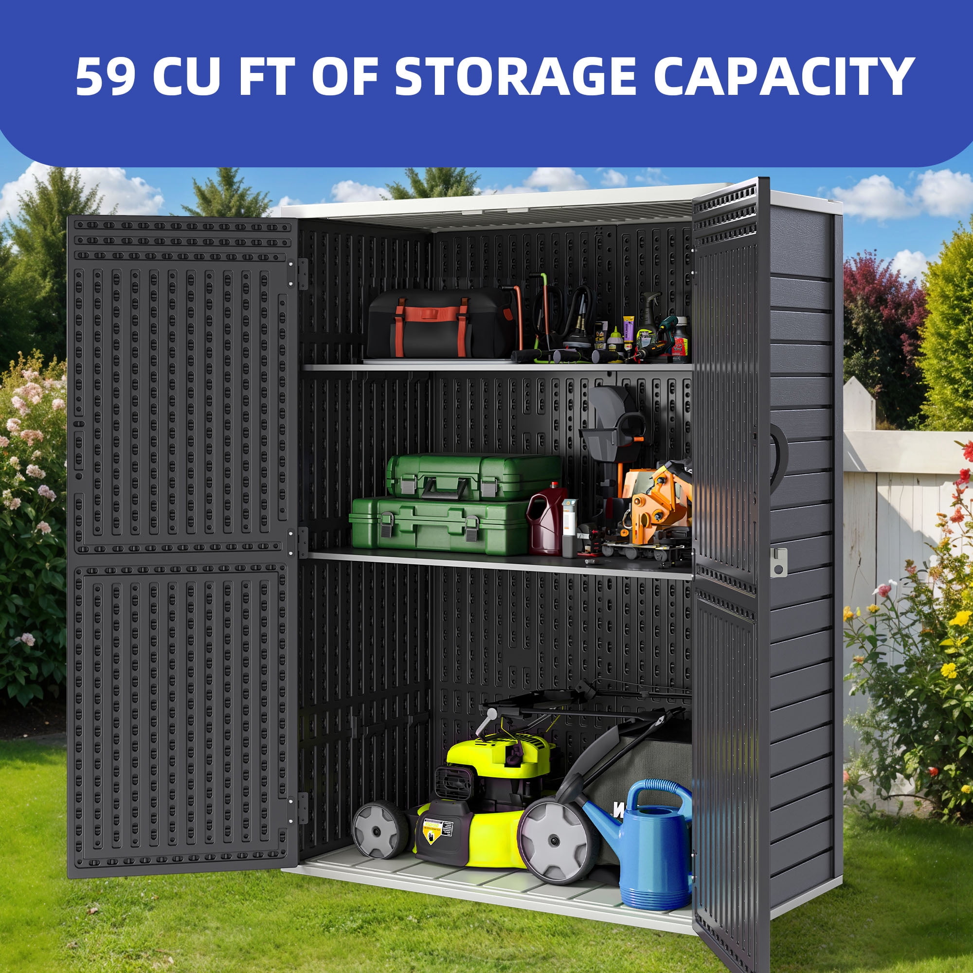 Uforic Outdoor Storage Shed, 59 Cu Ft Tool Shed Ideal for Garden, Garage & Patio, Lockable Door, Dark Gray
