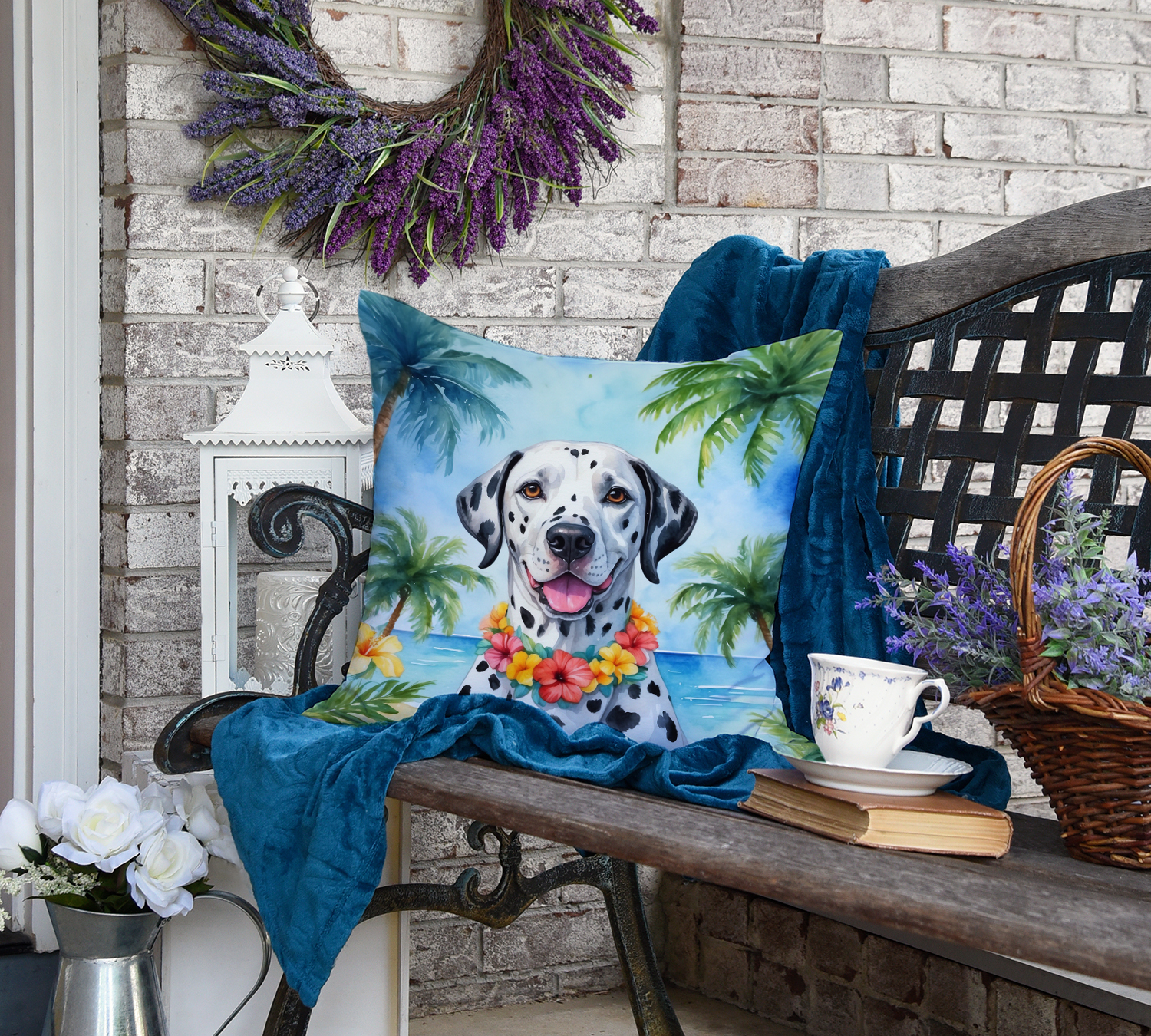 Dalmatian Luau Throw Pillow 18 in x 18 in
