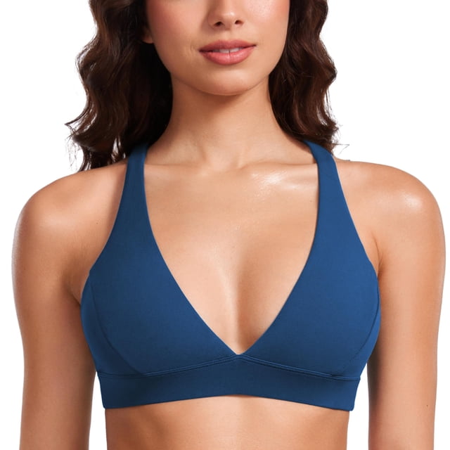 Top deportivo CRZ YOGA Butterluxe con escote en V profundo sin aro color azul marino talla S