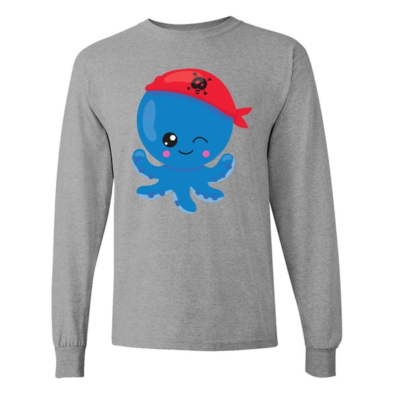 Inktastic Pirate Octopus, Cute Octopus, Little Octopus Long Sleeve T-Shirt