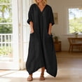 thumbnail image 2 of Afdoent Dresses For Women Elegant Casual Maxi Dress With Solid Color Front Pocket Crew Neck For Everyday Wear Travel Outfits, 2 of 5