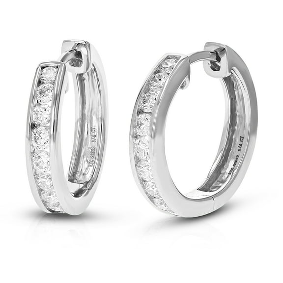 Vir Jewels 3/4 CTTW Lab Grown Diamond Hoops Earrings in Sterling Silver With Hidden Post For Women