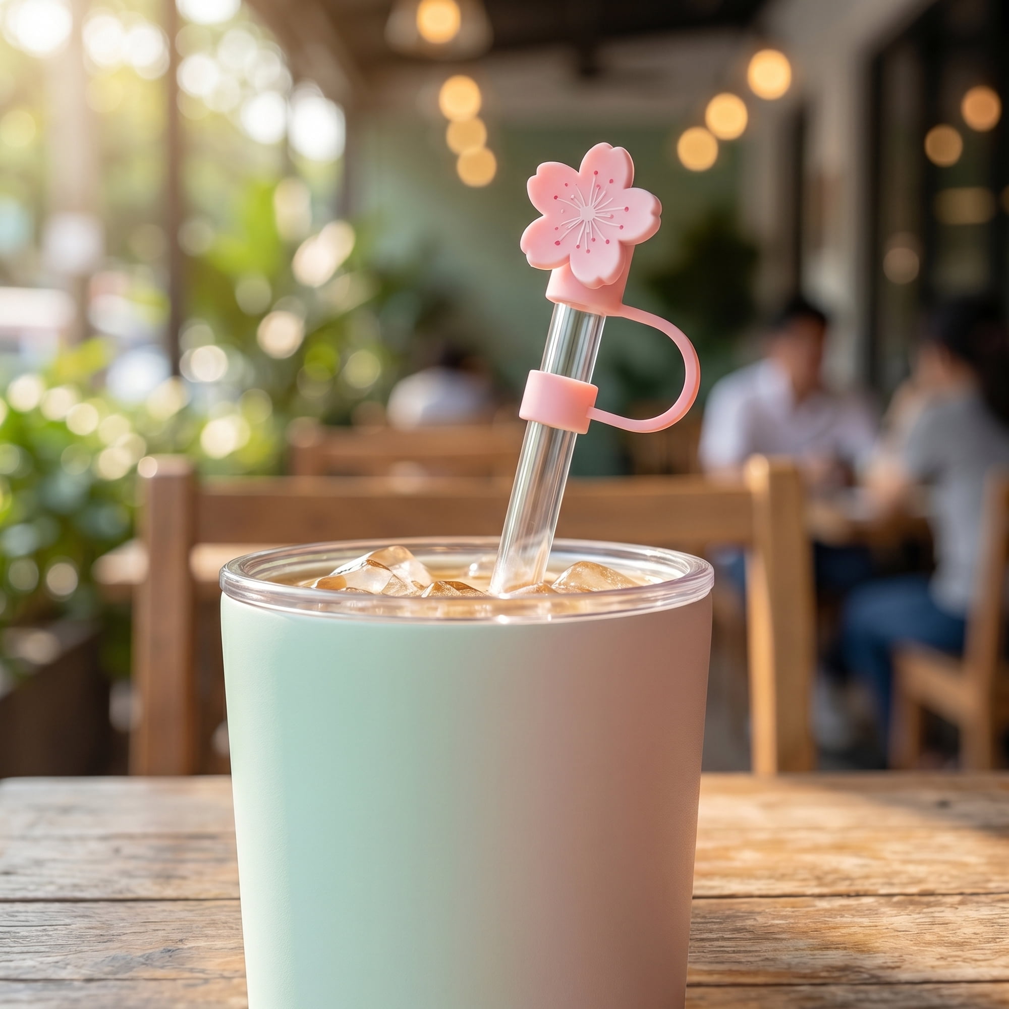 Unique Bargains Floral Silicone Straw Caps Reusable Dust-Proof Toppers Pink D