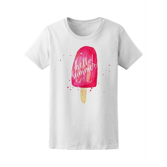Hello Summer Pink Ice Cream Pop T-Shirt Women -Image by Shutterstock, Female Medium