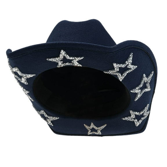 UJNDER Stylish Western Cowboy Hat for Men Women with Sparkling Rhinestone for Parties Trend Fashion Hat for All Seasons Navy