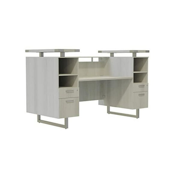 Mirella Reception Desk with Glass Countertop in White Ash