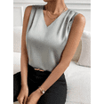 thumbnail image 4 of Kilaqueen Tank Tops for Women Satin V Neck Sleeveless Pleated Shirts Casual Solid Color Dressy Work Business Summer Shirts, 4 of 6