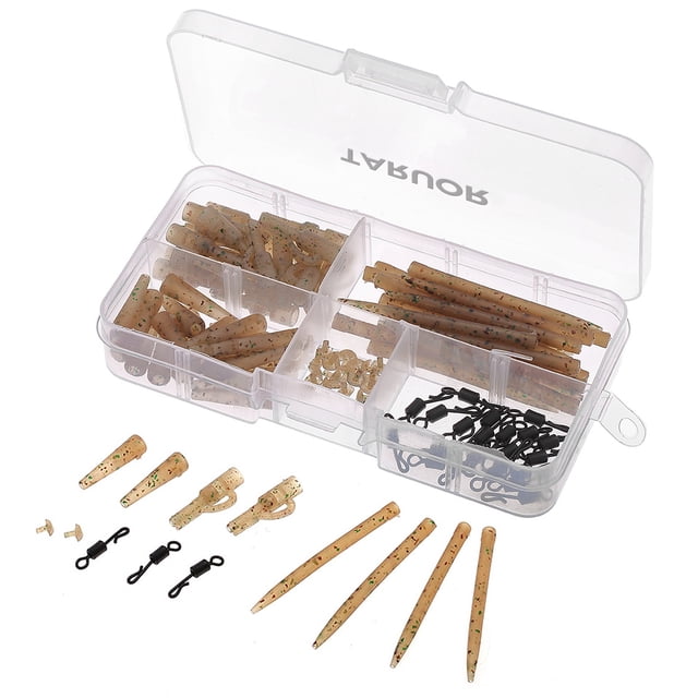 TARUOR 100pcs Terminal Carp Fishing Tackle Safety Clips with Pins Tail Rubber Tubes Sleeves Quick Change
