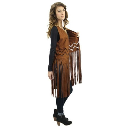 - Faux Suede Vest With Long Flowing Fringe