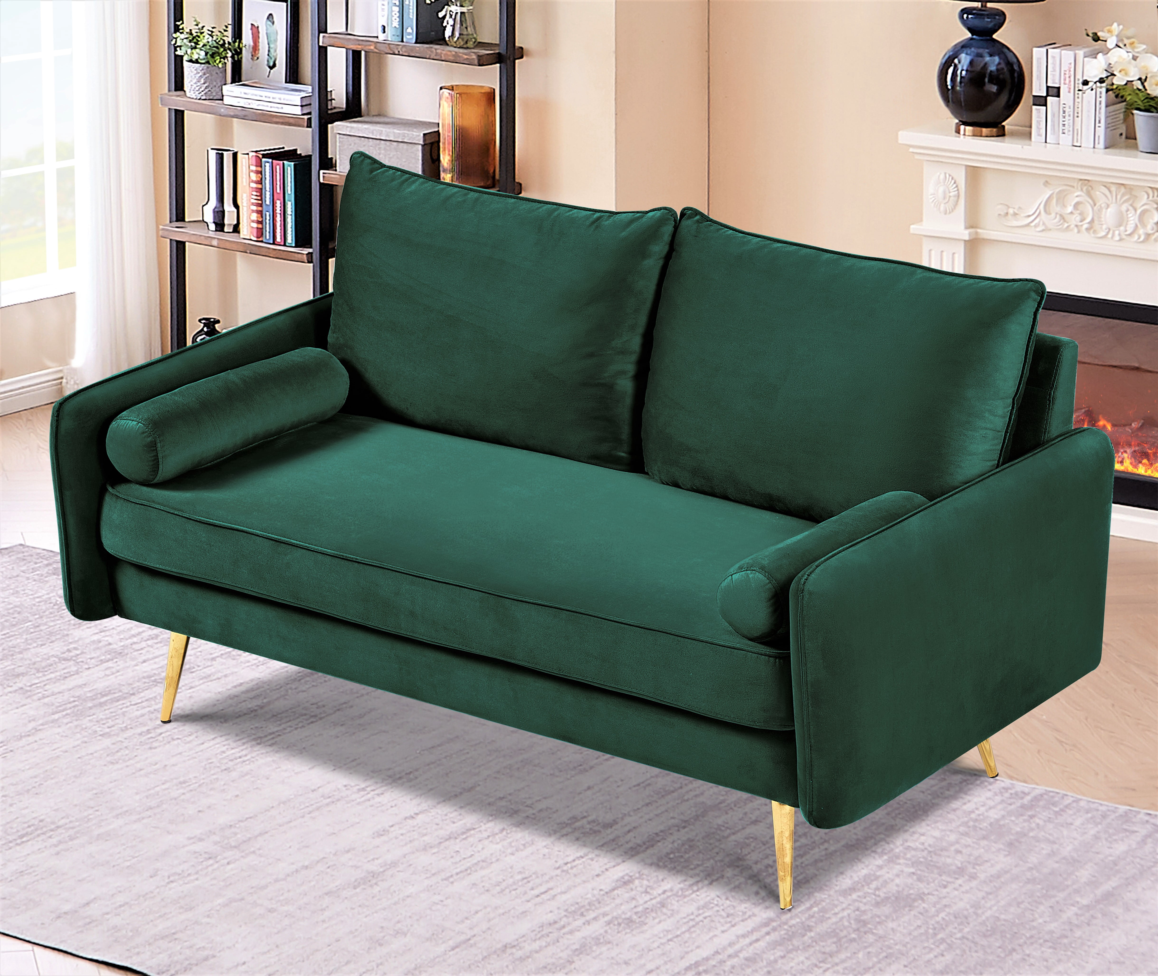 US Pride Furniture Villeda 58''W Polyester Square Arms Loveseat Green