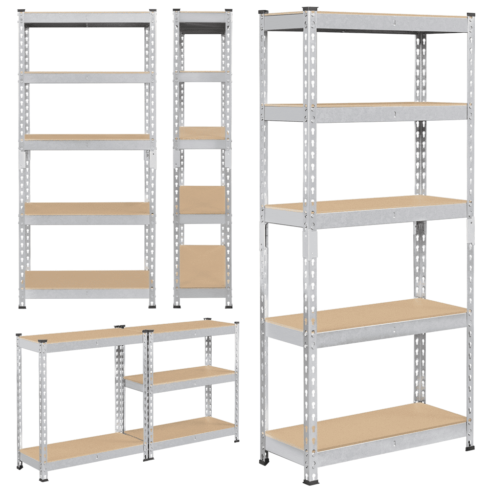 Alden Design 5-Shelf Boltless & Adjustable Steel Storage Shelf Unit, Silver, 2 Pack