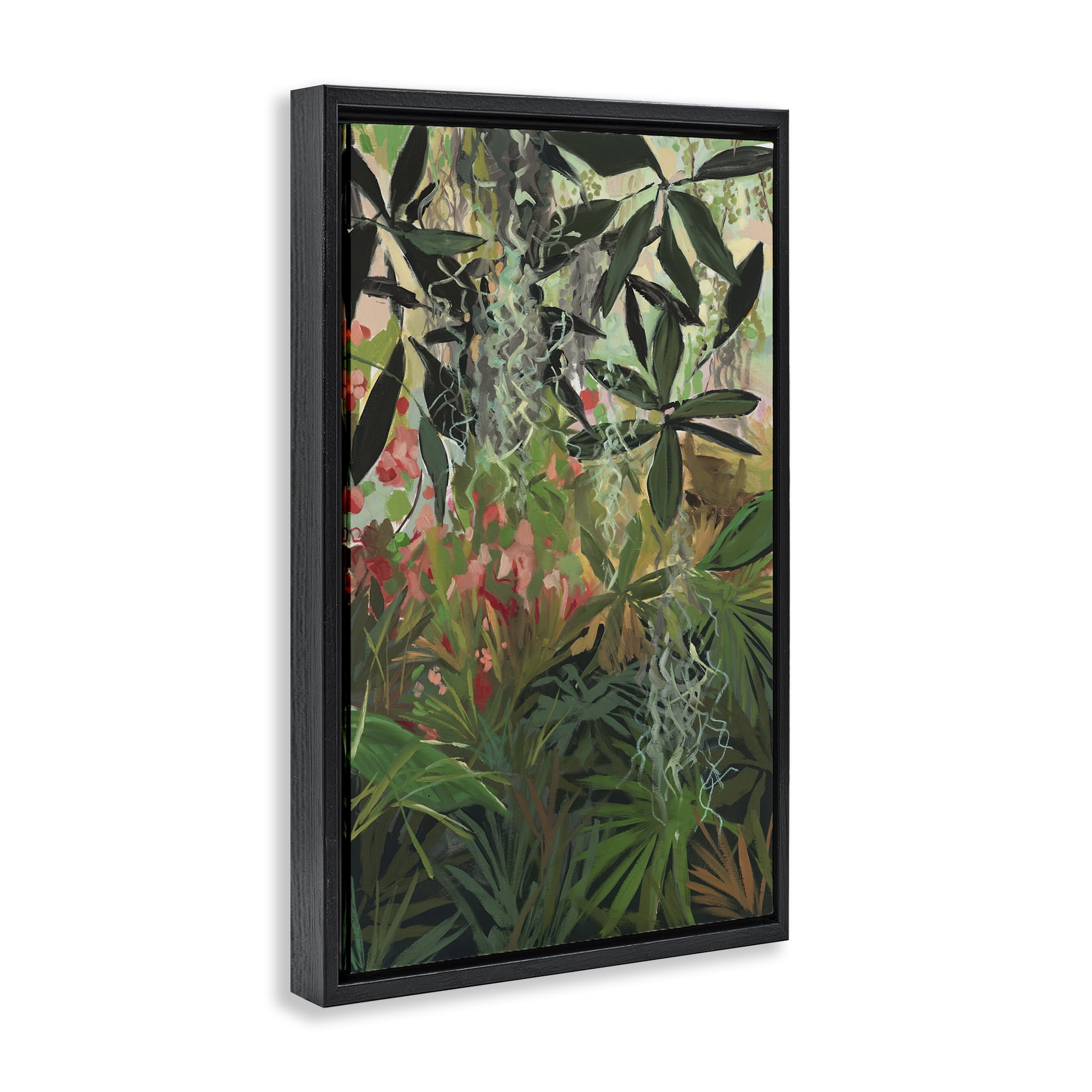 Stupell Industries Dense Rain Forest Plants Landscape & Nature Painting Black Floater Framed Canvas Art Print Wall Art, 17 x 25