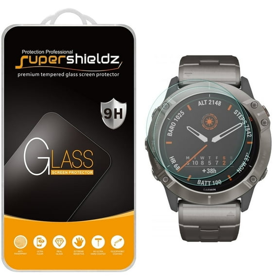 [2-Pack] Supershieldz for Garmin Fenix 6X/ Fenix 6X Pro/ Fenix 6X Pro Solar Tempered Glass Screen Protector, Anti-Scratch, Anti-Fingerprint, Bubble Free