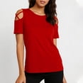 thumbnail image 3 of Dpjklzsn Women's Cutout Shoulder T-Shirt, Short Sleeve Crew Neck Cinched Waist Top, 3 of 8