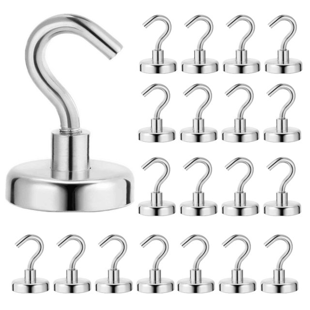 Muyoka Ganchos magn茅ticos, 20 imanes de tierra resistentes de m谩s de 66 libras con gancho para refrigerador, gancho de crucero extra fuerte para colgar, colgador magn茅tico para cortina, parrilla