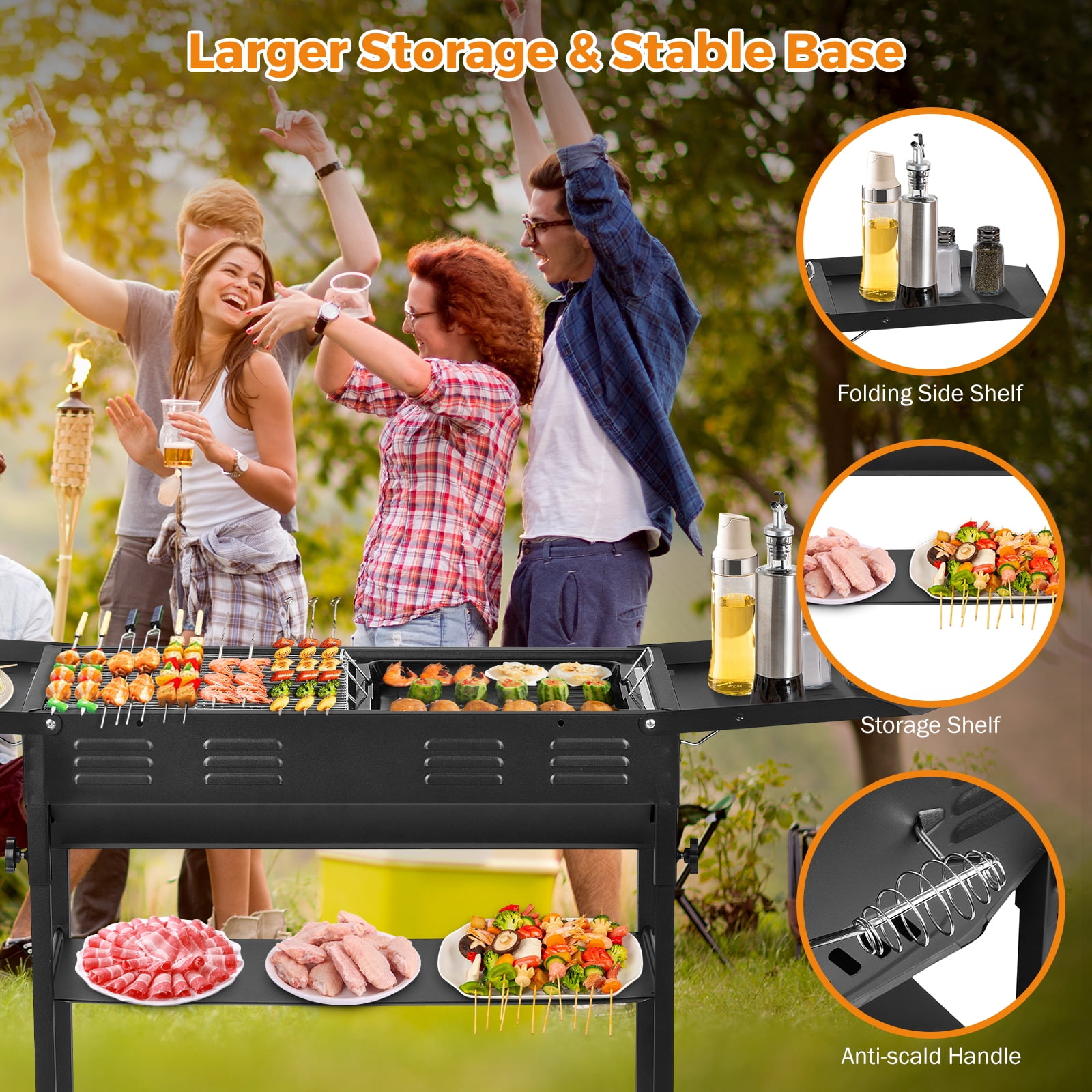 BEAMNOVA Portable Charcoal Grills for Outdoor BBQ, Foldable Barbecue Grills with Carry Bag, for Home Camping Picnics Backyard Grilling, Black