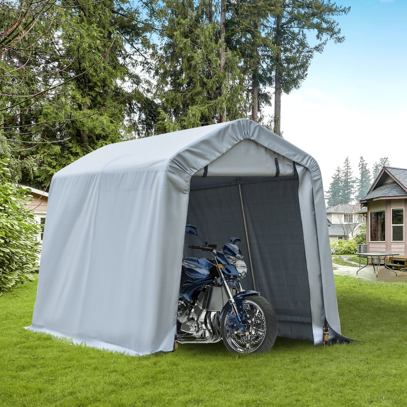 Outsunny 6' x 8' Portable Carport Garage Shelter with Anti-UV Cover, Heavy Duty Storage Tent for Vehicles, Motorcycles, Lawn Equipment, and Outdoor Tools Protection