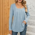 thumbnail image 2 of XPMWRP Women's Long Sleeve Tunic Tops to Wear with Leggings Dressy Casual Square Neck Pleated Front Flowy Work Blouse Shirts Sky Blue XXL, 2 of 6